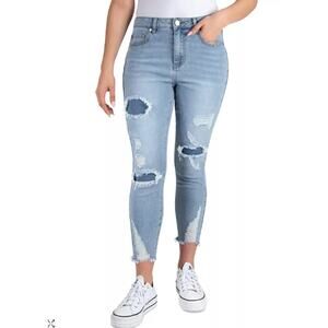 NEW Indigo Rein Jeans Size 27 Juniors 7 High-Rise Distress Curvy Crop Jeans